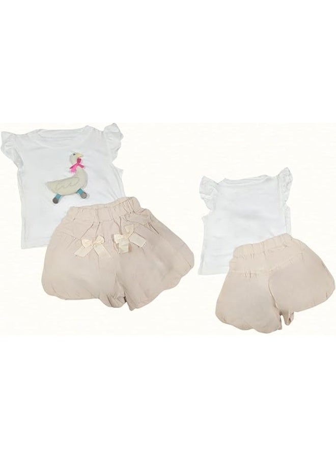 MINIIMODZ MINII MODZ Duck Appliqué Mini Shorts Set for Girls | Cute Summer Outfit with Bow Details - Image 2